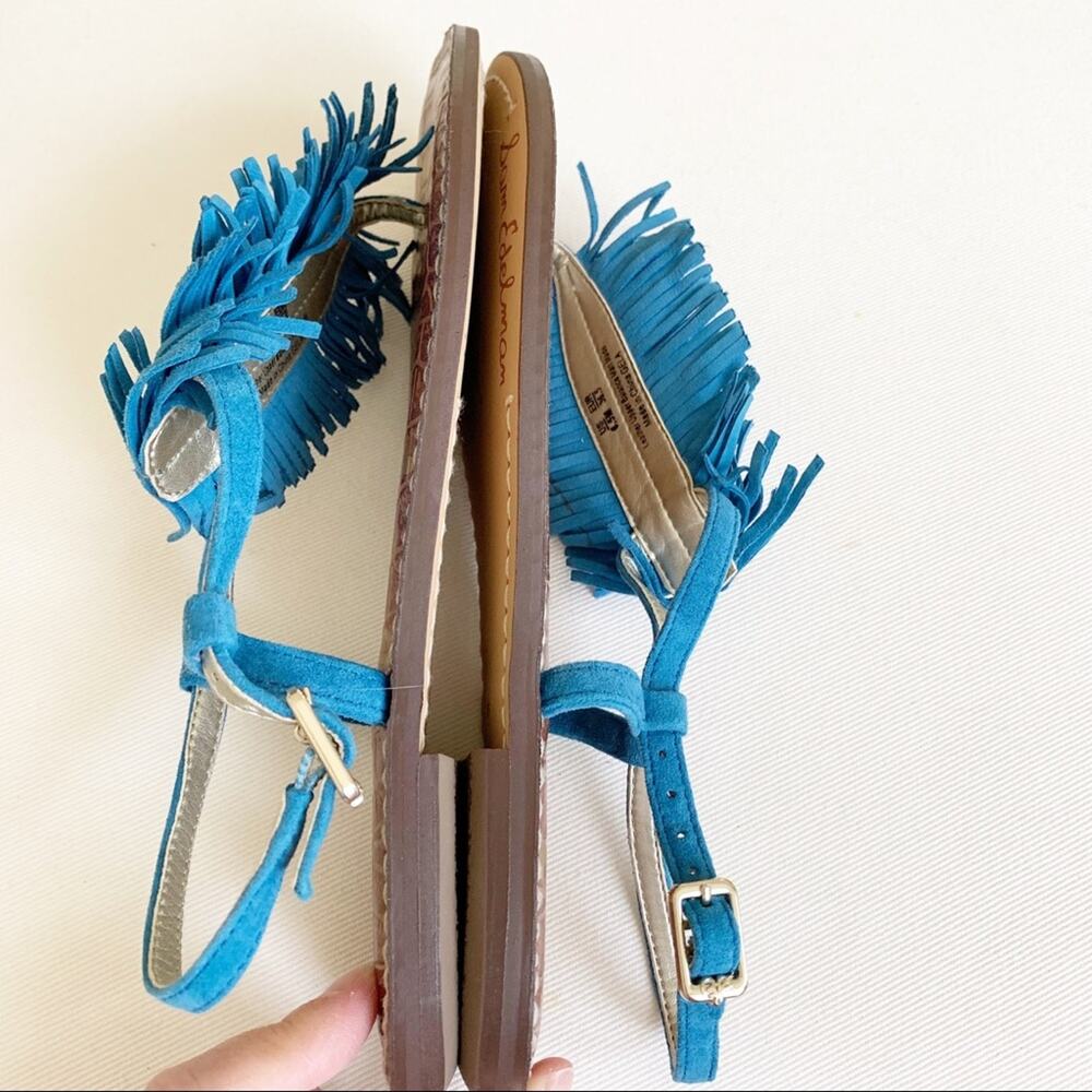 Sam Edelman Malibu Blue Gela Suede Fringe Sandals 6.5 - Picture 5 of 11